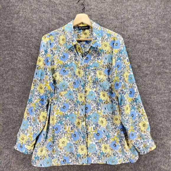 5/$45 INC International Concepts Shirt Women PXL Petite Blue Floral Button Up - Picture 5 of 10